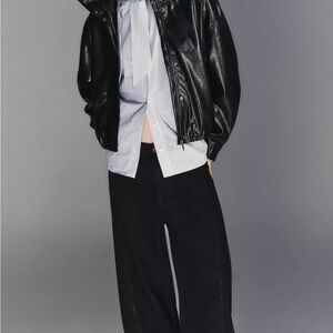 Zara Black Faux Leather Bomber Jacket